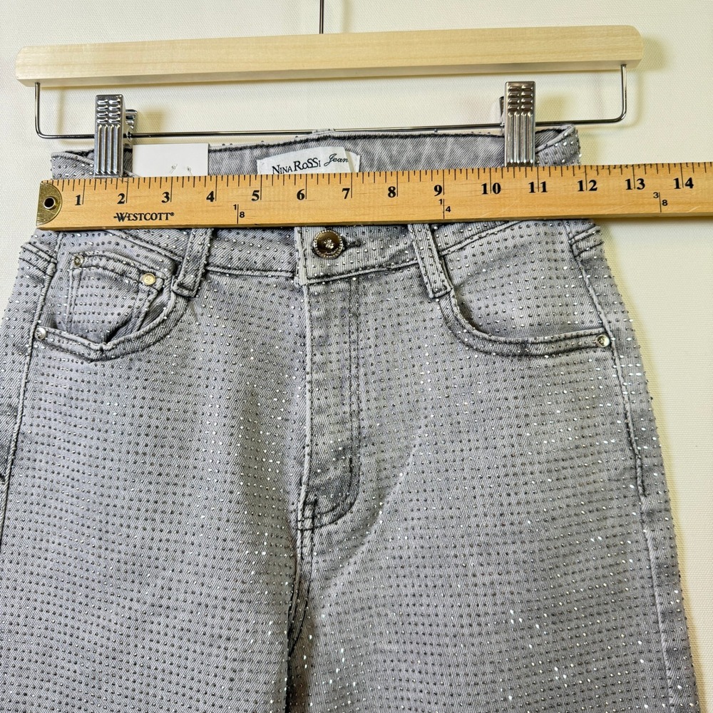 NINA ROSSI Grey Rhinestone Embellished Wide Leg Jeans S - Picture 7 of 8